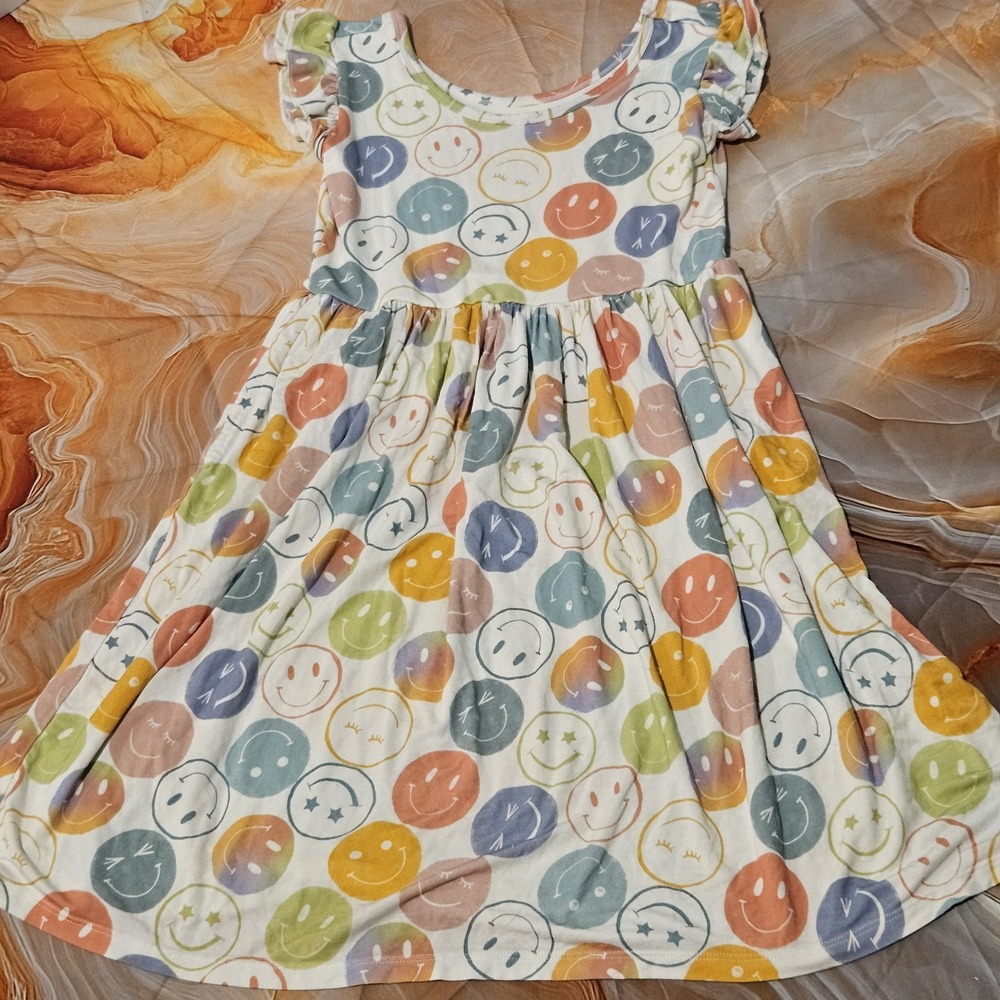 Little Sleepies Positive Vibes Play Dress Girls Size 10 Smiley Faces